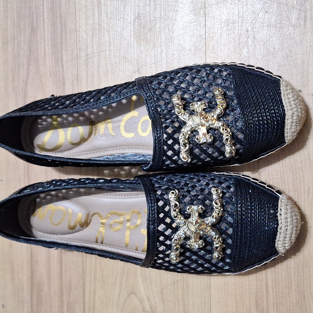 Sam Edelman Khiara Black and Gold Woven Espadrilles Sz. 6.5